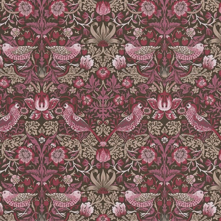 Papier Peint Intissé Oiseaux et Fraises Aubergine – Héritage de Lutèce - réf. HER562